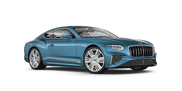 Bentley Guatemala New Bentley Continental GT Azure coupe front three quarter in Light Windsor Blue paint
