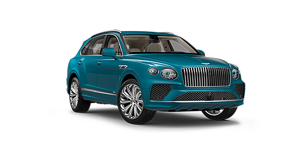 Bentley Guatemala Bentley Bentayga Azure, front three - quarter view with Topaz blue exterior.