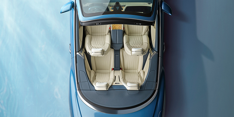 Bentley Guatemala New Bentley Continental GTC Azure convertible in Light Windsor blue paint overhead view of cabin with stitched Linen and Brunel hides