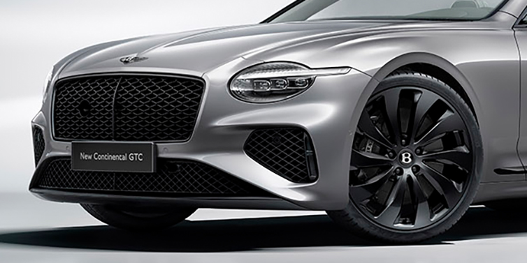 Bentley Guatemala New Bentley Continental GTC bonnet in Silverlake paint and Black Specification, featuring black 22 inch ten spoke wheels and black matrix grille and exterior finishes